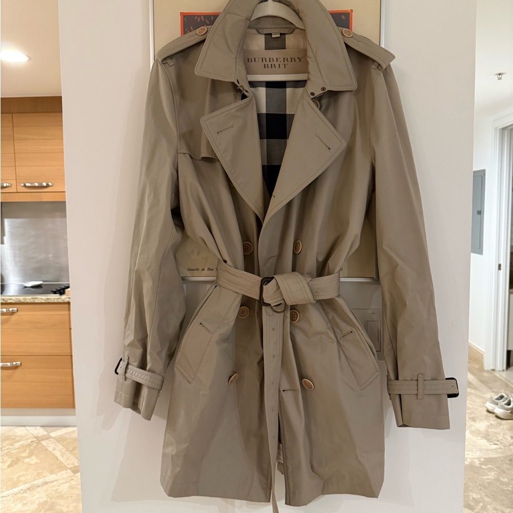Burberry Mid Length Kensington Trench Coat in Taupe